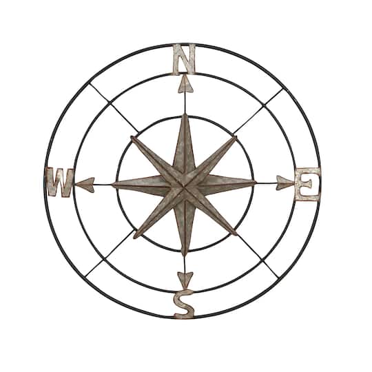 Gray Compass Metal Farmhouse Wall Decor